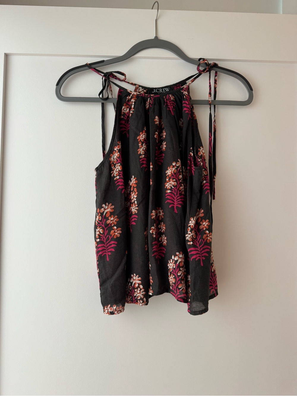J. Crew Black Floral Tie-Shoulder Camisole